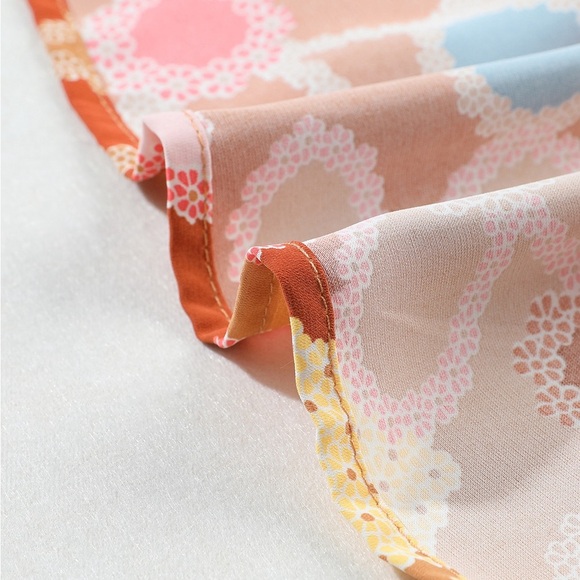 Apricot Boho Flower Print Puff Sleeve Peplum Top blouse V-Neck - Picture 8 of 13